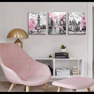 Canvas Girls Pink Paris Theme Room decor London Big Ben Tower Eiffel Painting